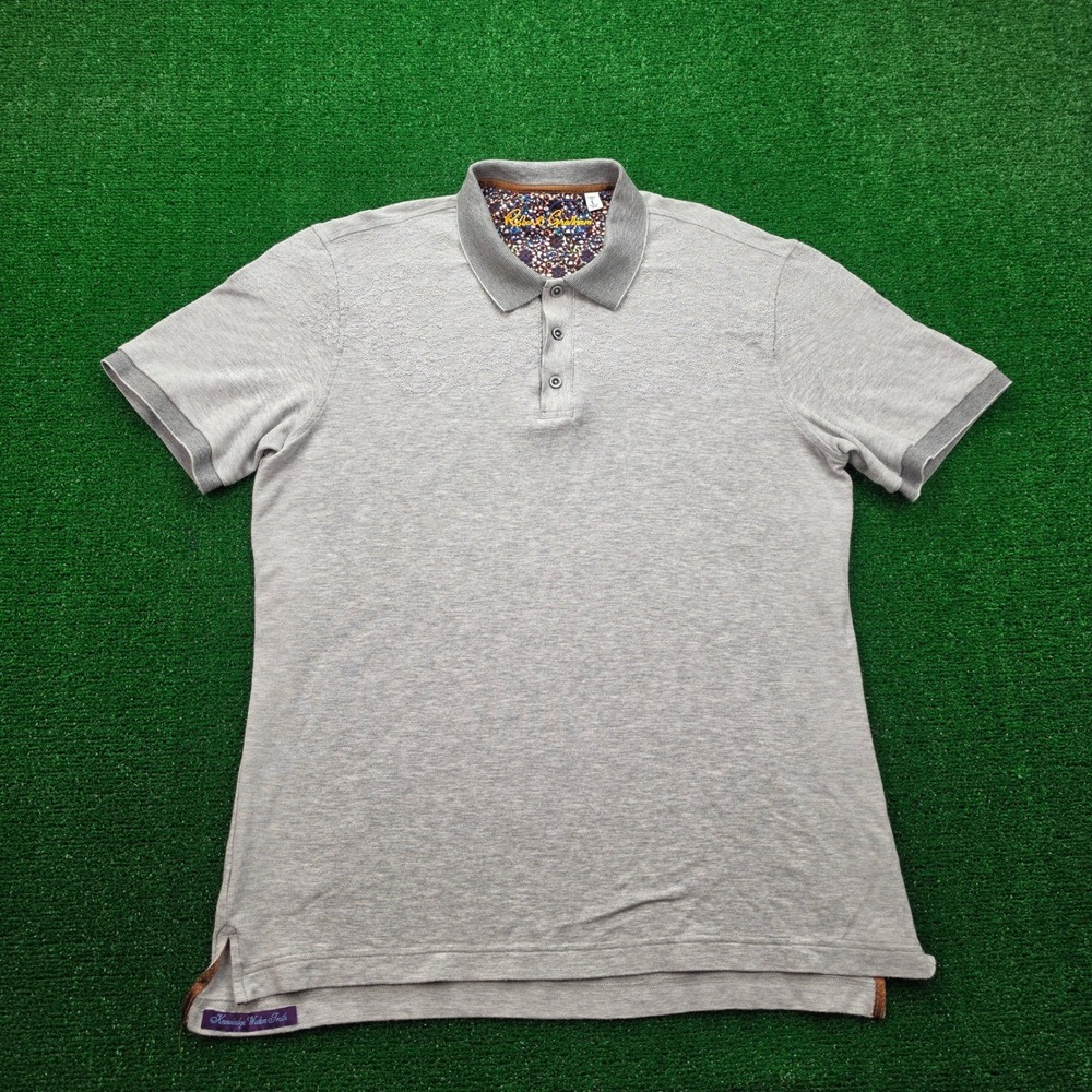 Robert Graham Polo Shirt Mens‎ Large Gray Textured Embroidered Classic Fit